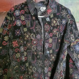 Chico's Multicolor Embroidered Black Jacket